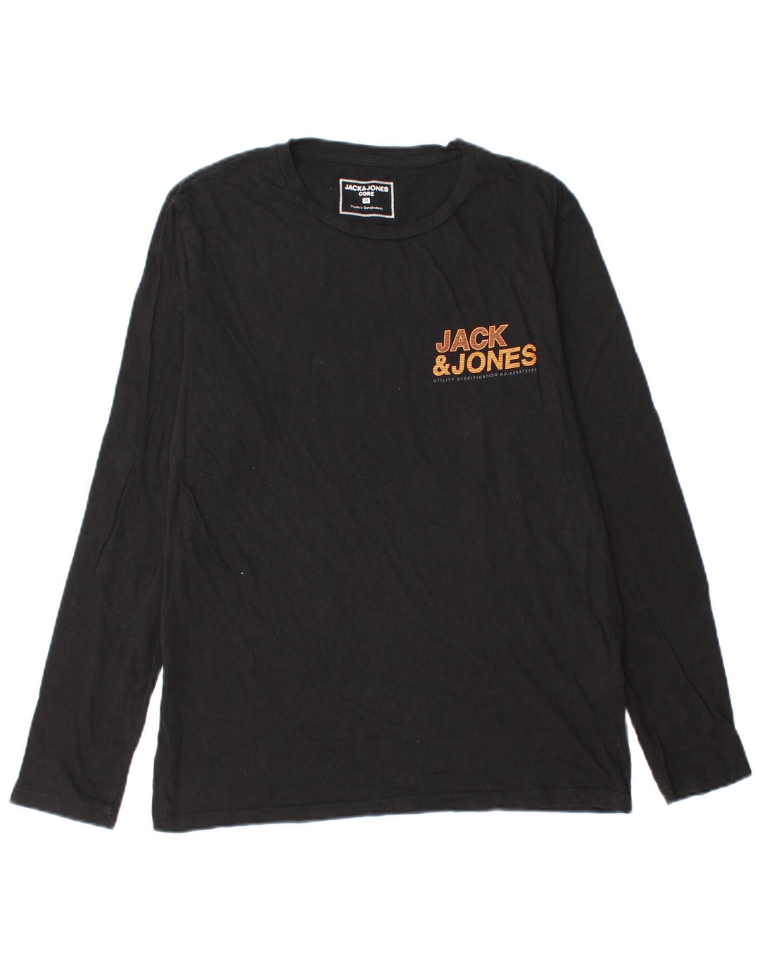 Jack & Jones pentru bărbați, top grafic cu mânecă lungă, bumbac mediu negru