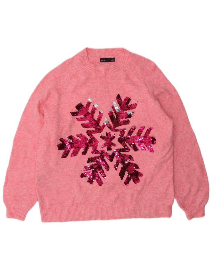 Pulover pentru femei Marks & Spencer cu decolteu rotund cu grafică, UK 14, roz mediu