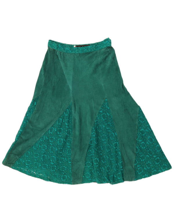 Fusta evazata din piele intoarsa cu talie inalta pentru femei vintage IT 44 Medium W27 Verde Floral