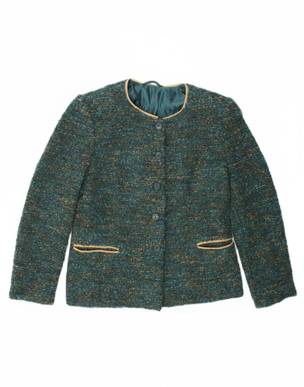 Jachetă vintage pentru femei cu 4 nasturi, Marea Britanie 12, verde medie, pete