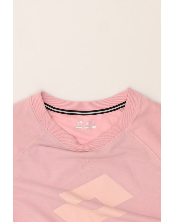 LOTTO Womens Graphic Sweatshirt Jumper UK 16 Large Pink Vintage Lotto and Second-Hand Lotto from Messina Hembry 