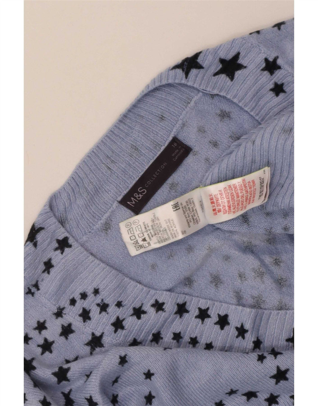 Pulover cu decolteu în V pentru femei Marks & Spencer UK 14 mare albastru geometric