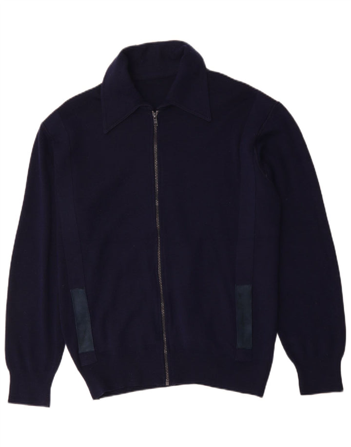 Cardigan Vintage pentru bărbați, lână, albastru, mediu