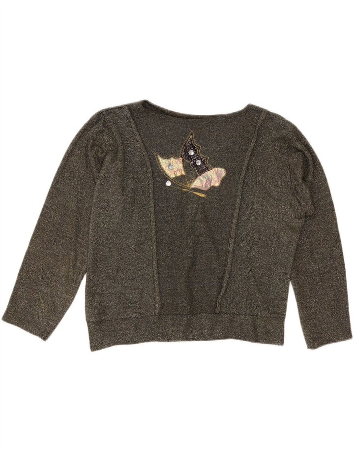 VINTAGE Pulover cu grafic supradimensionat pentru femei UK 10 Small Gri