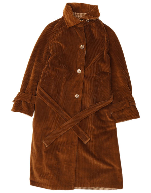 VINTAGE Womens Reversible Corduroy Overcoat UK 14 Medium Brown