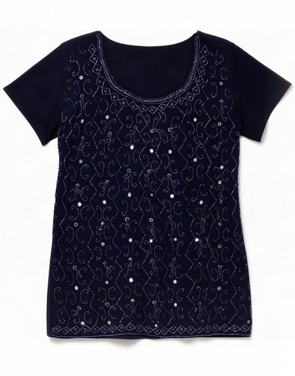 Vintage Womens Abstract Pattern Bluze Top UK 12 Medium Bluemarin Blue
