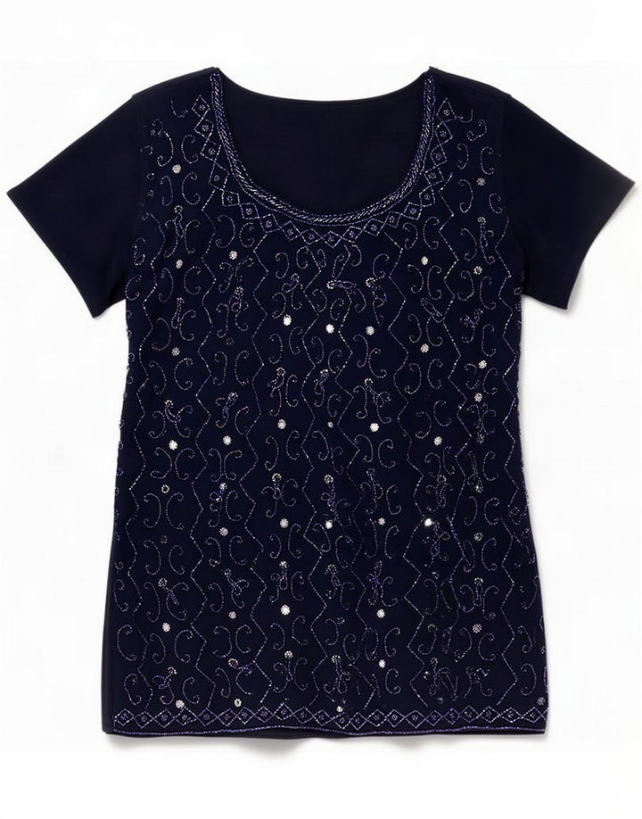 Vintage Womens Abstract Pattern Bluze Top UK 12 Medium Bluemarin Blue