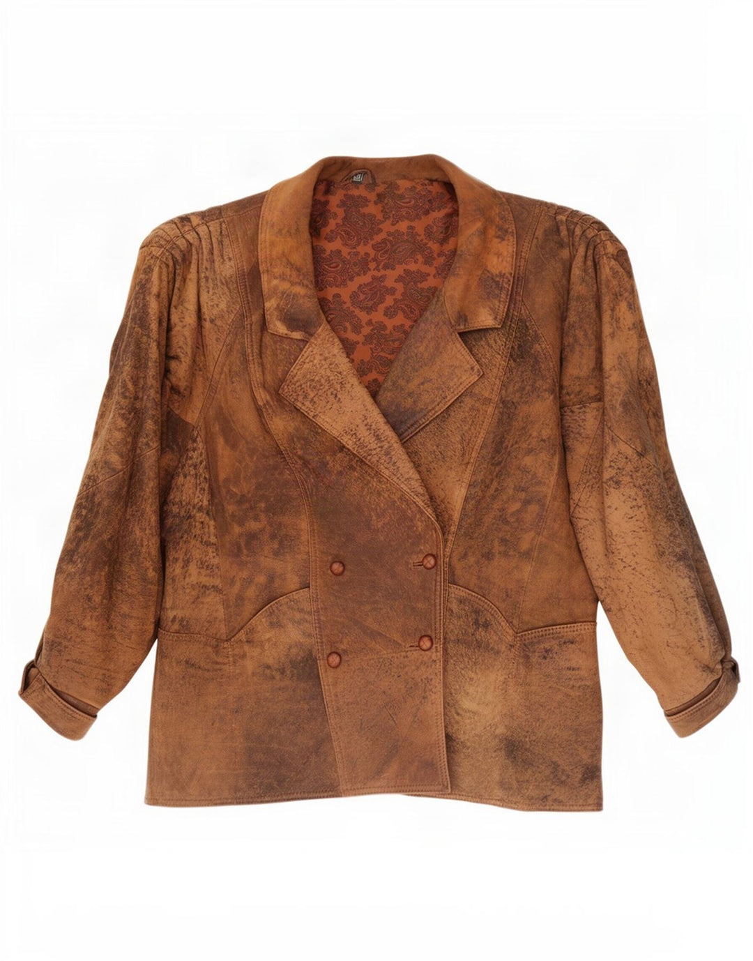 Jachetă de piele supradimensionată pentru femei vintage, cu două piept, EU 46 XL maro