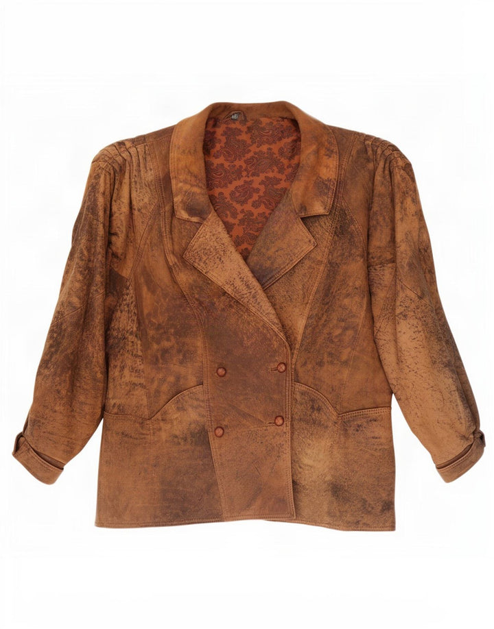 Jachetă de piele supradimensionată pentru femei vintage, cu două piept, EU 46 XL maro