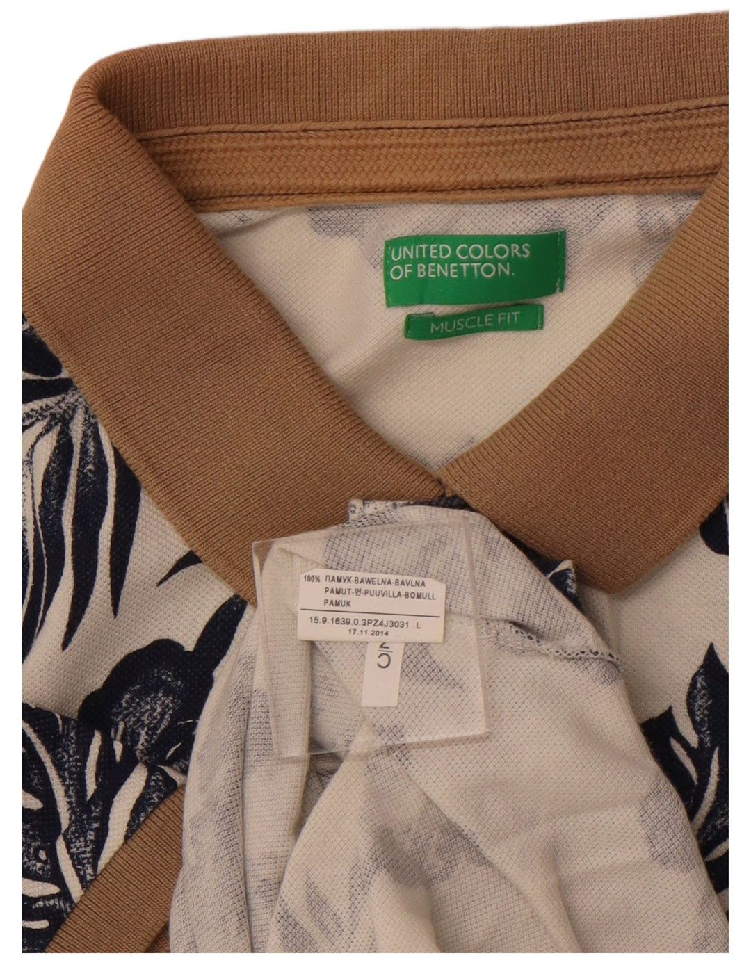 Tricou polo pentru bărbați BENETTON, cu ajustare musculară, mare, alb, cu flori din bumbac