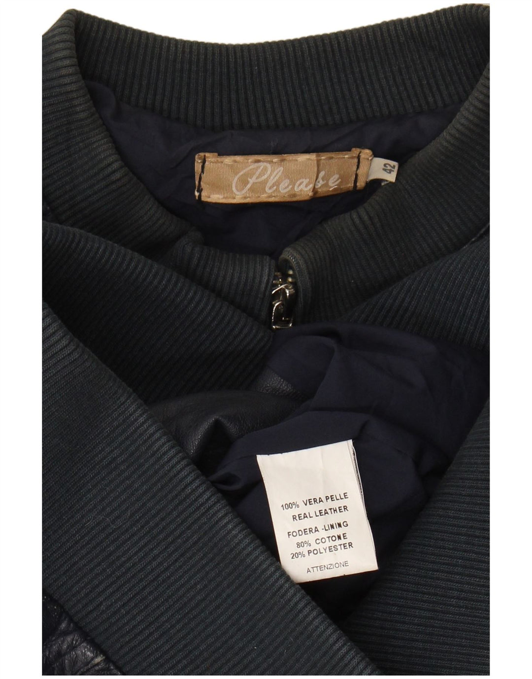 PLEASE Womens Bomber Leather Jacket IT 42 Medium Navy Blue Leather
