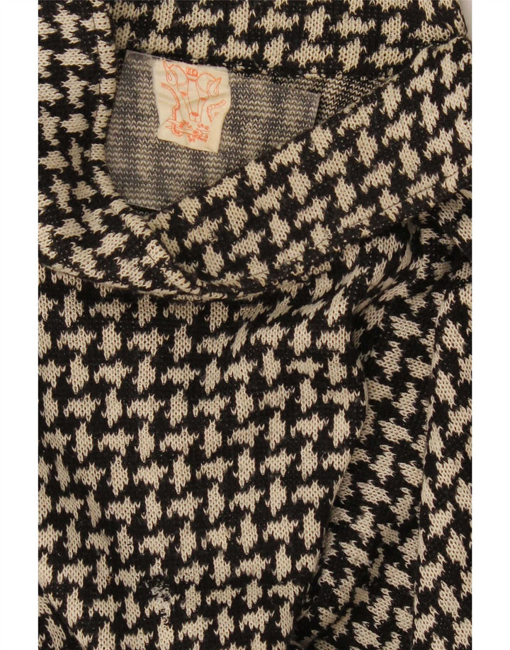 Pulover vintage cu gât țestoasă pentru femei UK 12 Medium Black Houndstooth