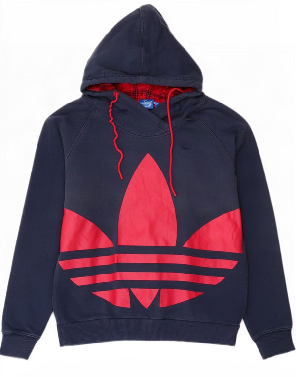 Pulover cu glugă supradimensionat cu grafic Adidas pentru femei UK 10 mic bumbac bleumarin