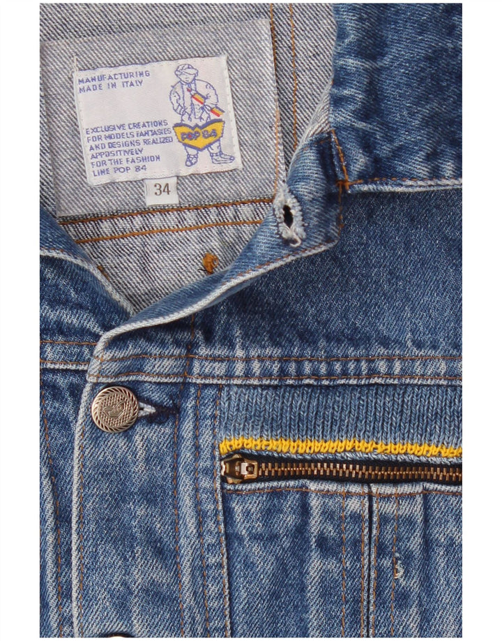 POP 84 Gilet Crop Denim pentru femei UK 2 2XS Albastru