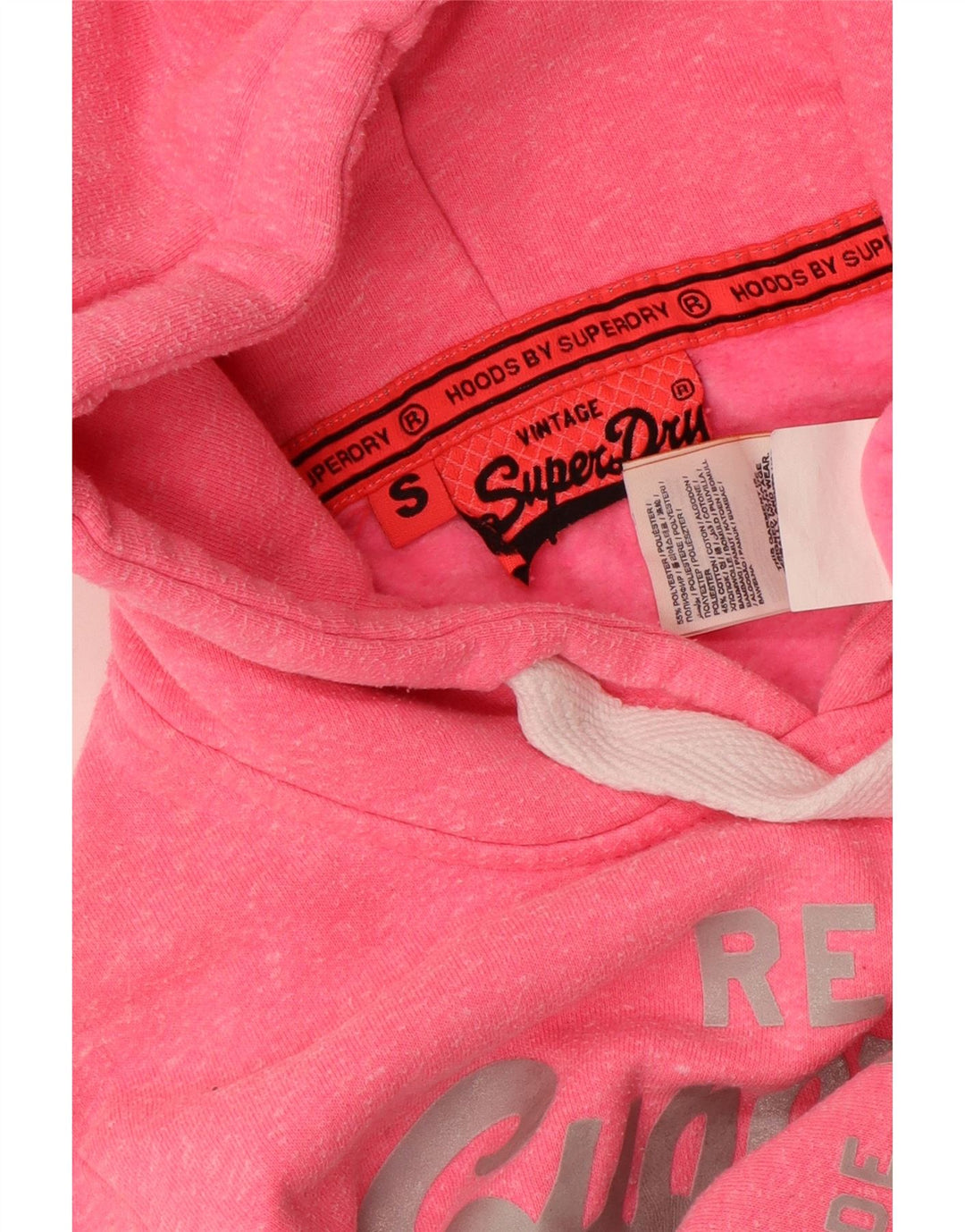 SUPERDRY Pulover cu glugă cu grafic pentru femei UK 10 mic bumbac roz