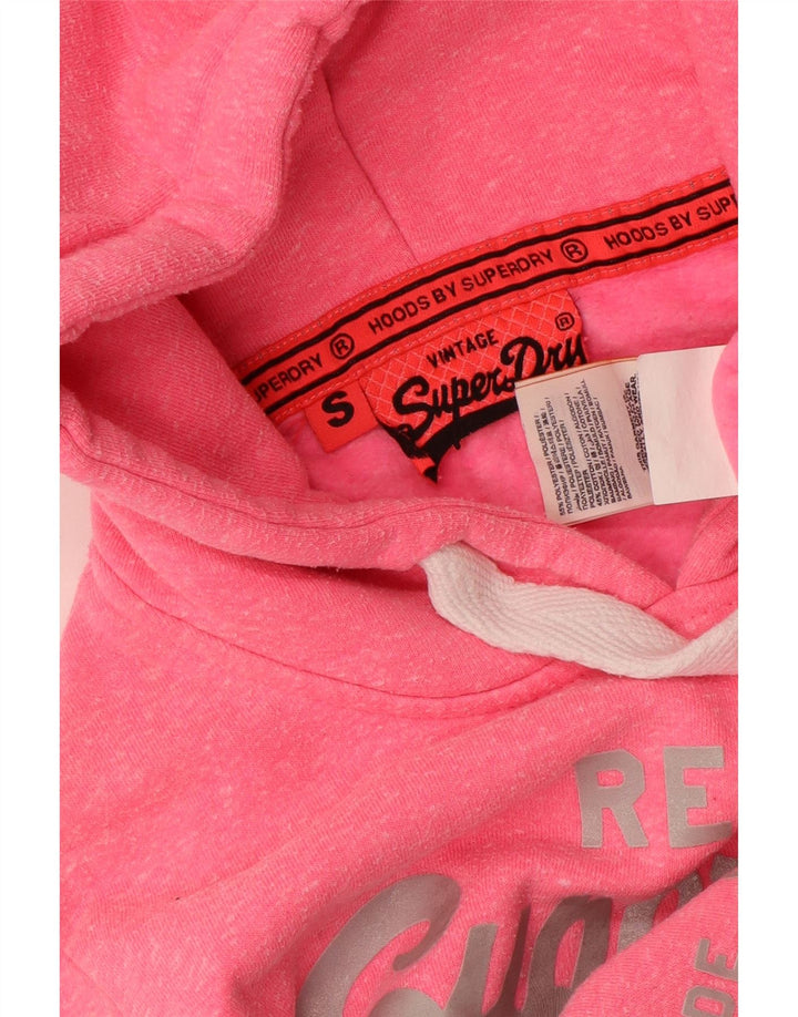 SUPERDRY Pulover cu glugă cu grafic pentru femei UK 10 mic bumbac roz