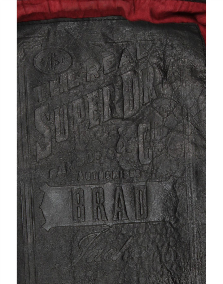 Jachetă militară din piele pentru bărbați Superdry UK 38, piele medie neagră