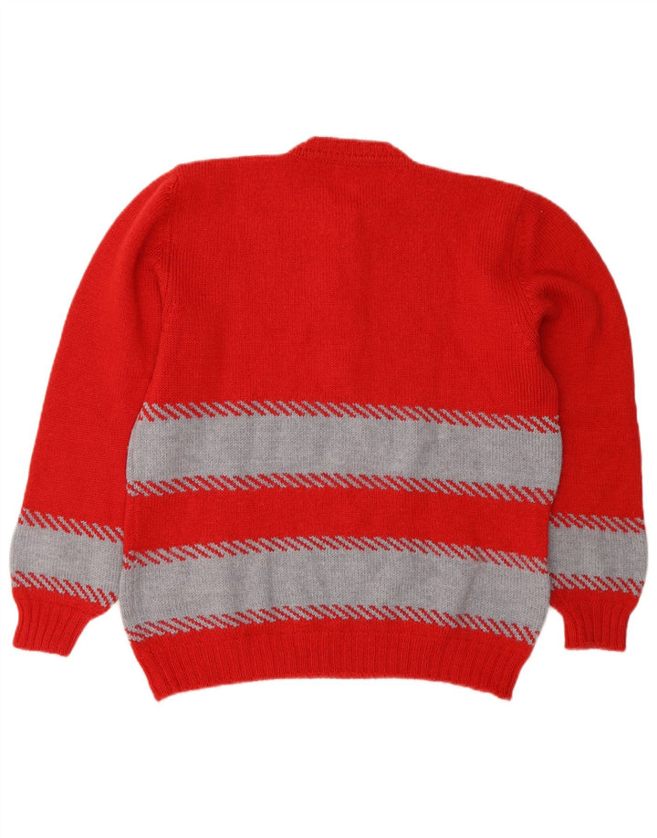 Pulover vintage pentru femei cu buton și gât UK 14 Medium Red Dunge