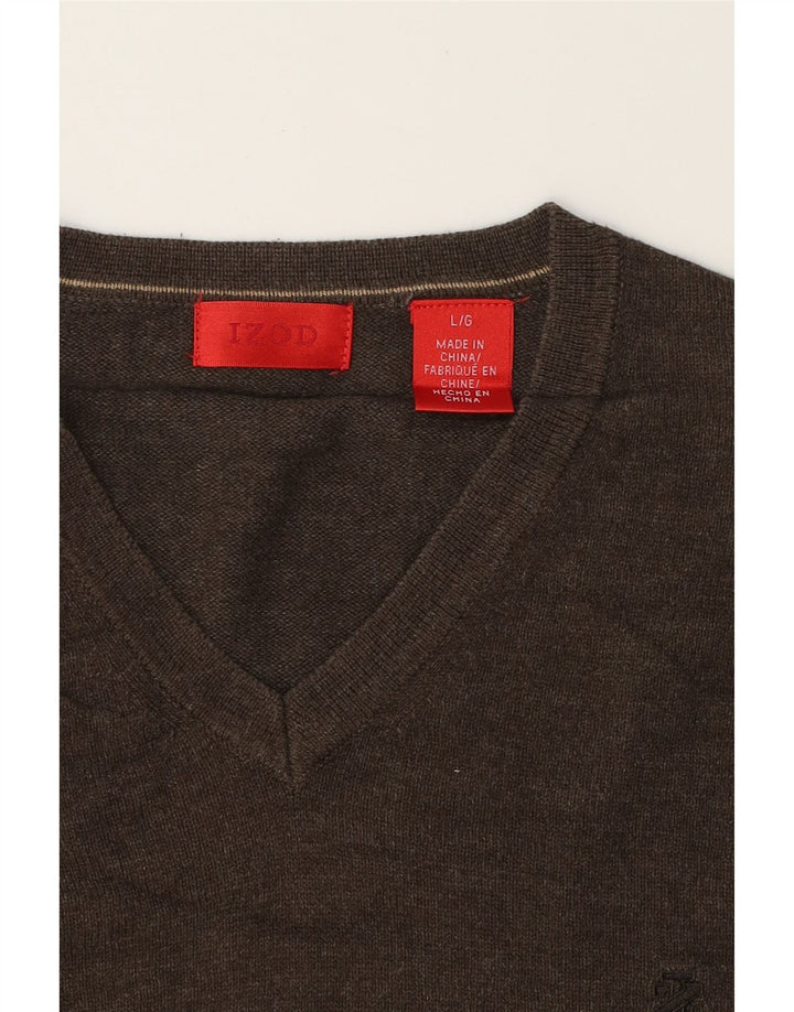 IZOD Mens V-Neck Jumper Sweater Large Brown Cotton Vintage Izod and Second-Hand Izod from Messina Hembry 