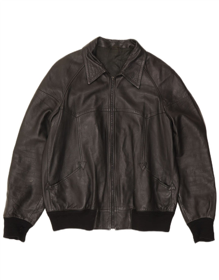 Jachetă Bomber din piele pentru bărbați Alta Moda IT 54 2XL Negru