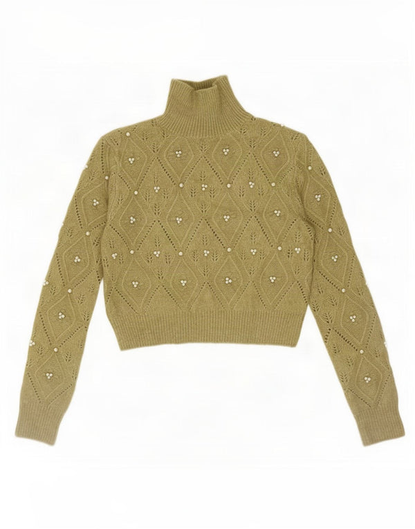 Pulover pentru femei cu gât țestoasă Zara UK 12 Medium Kaki Argyle/Diamond