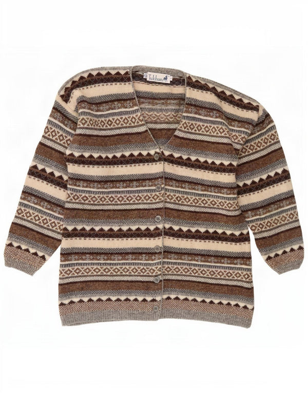 Pulover cardigan pentru femei Tulchan UK 14 maro mediu din lână nouă Fair Isle