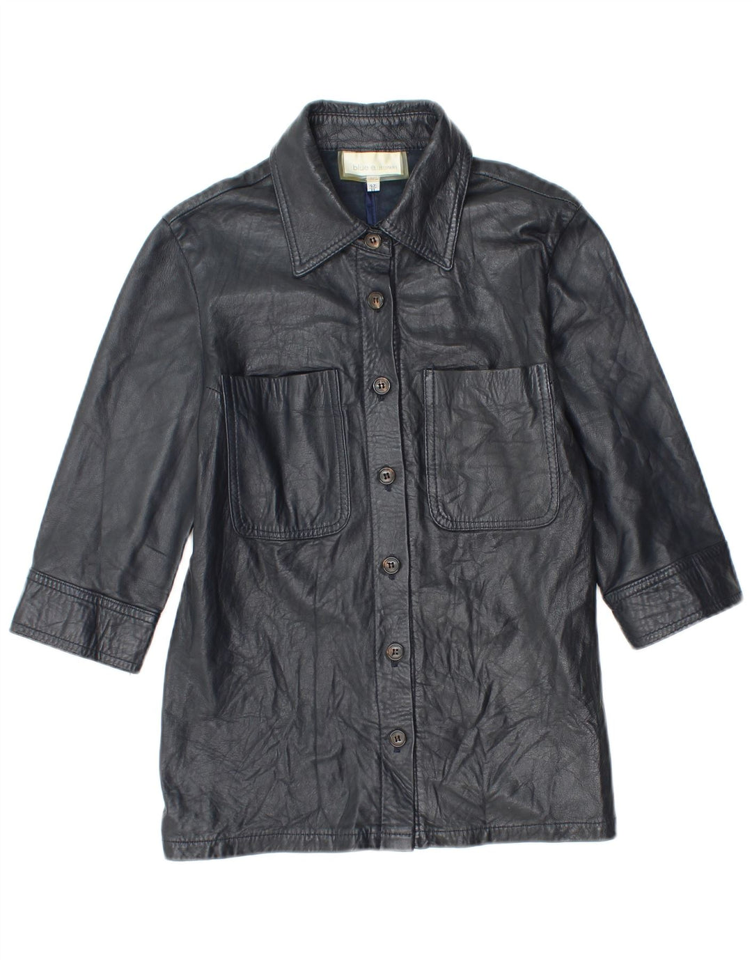 Jachetă din piele pentru femei Les Copains cu mâneci 3/4 IT 42 Medium din piele bleumarin