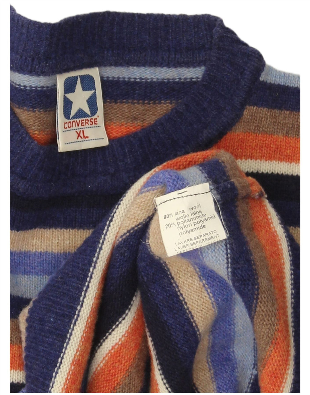 Pulover pentru bărbați CONVERSE cu gât crew pulover XL din lână cu dungi multicolore