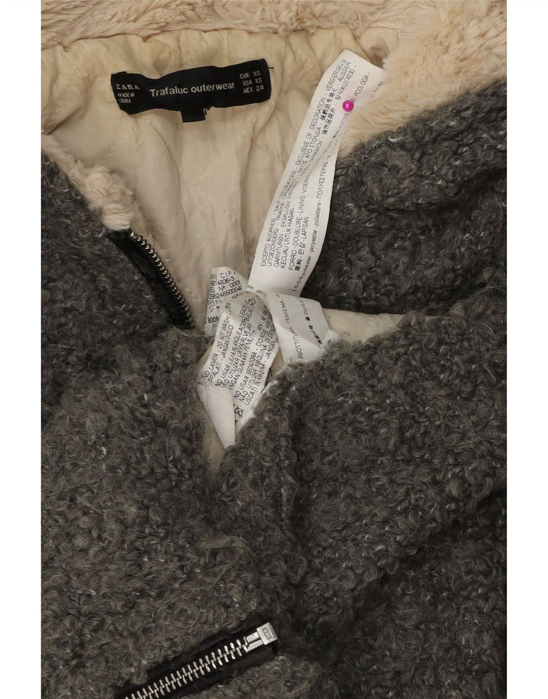 Jachetă bomber supradimensionată pentru femei cu glugă Zara UK 6 XS poliester gri