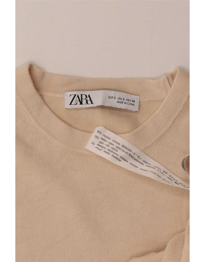 Pulover pentru damă Zara, cu decolteu, mic, bej, viscoză