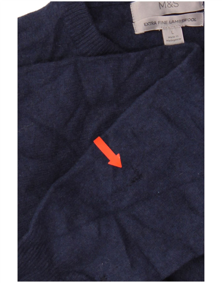 Pulover pentru femei Marks & Spencer cu decolteu triplu UK 16 mare, albastru, lana de miel