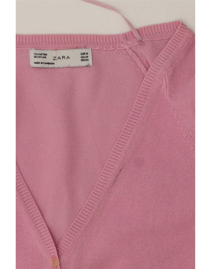Pulover cardigan pentru femei Zara UK 12, bumbac roz mediu