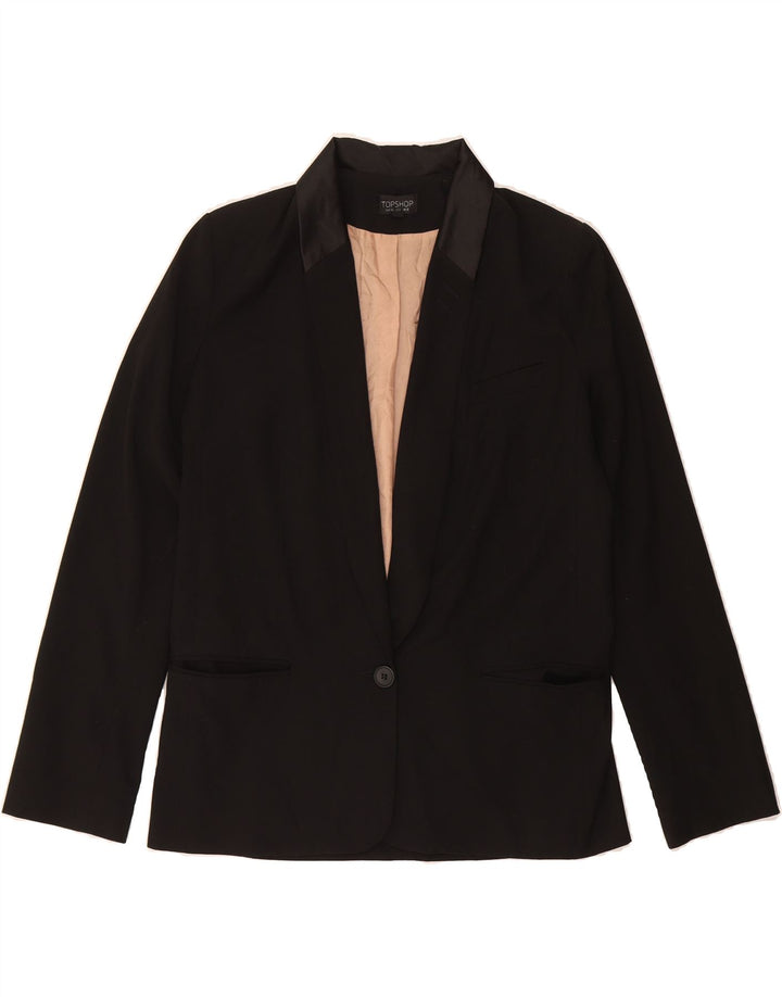 TOPSHOP Womens 1 Button Blazer Jacket UK 12 Medium Black Polyester Vintage Topshop and Second-Hand Topshop from Messina Hembry 