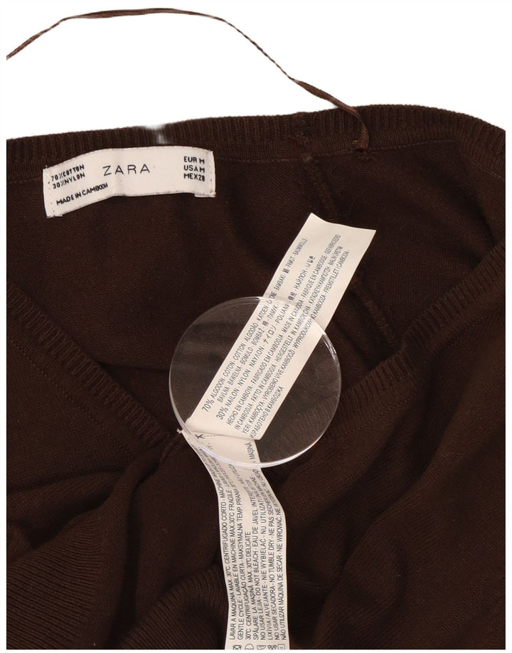 Pulover cardigan pentru femei Zara UK 12, bumbac maro mediu