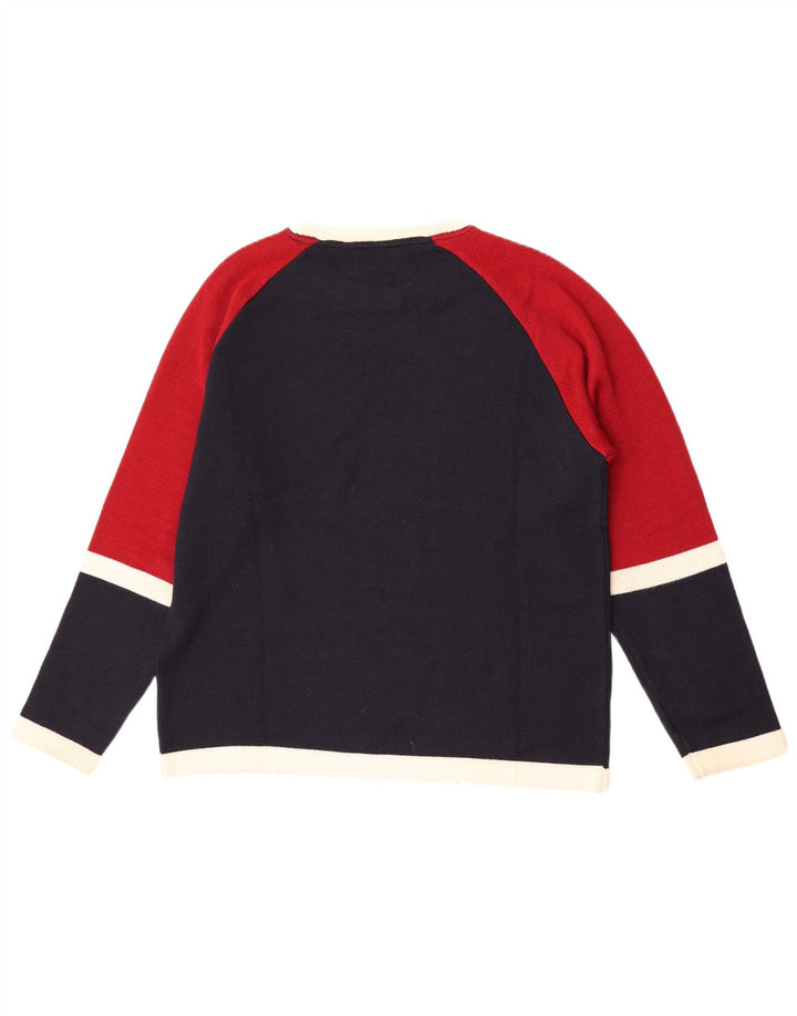 Pulover vintage pentru bărbați cu gâtul turnat, lână color block, albastru mic