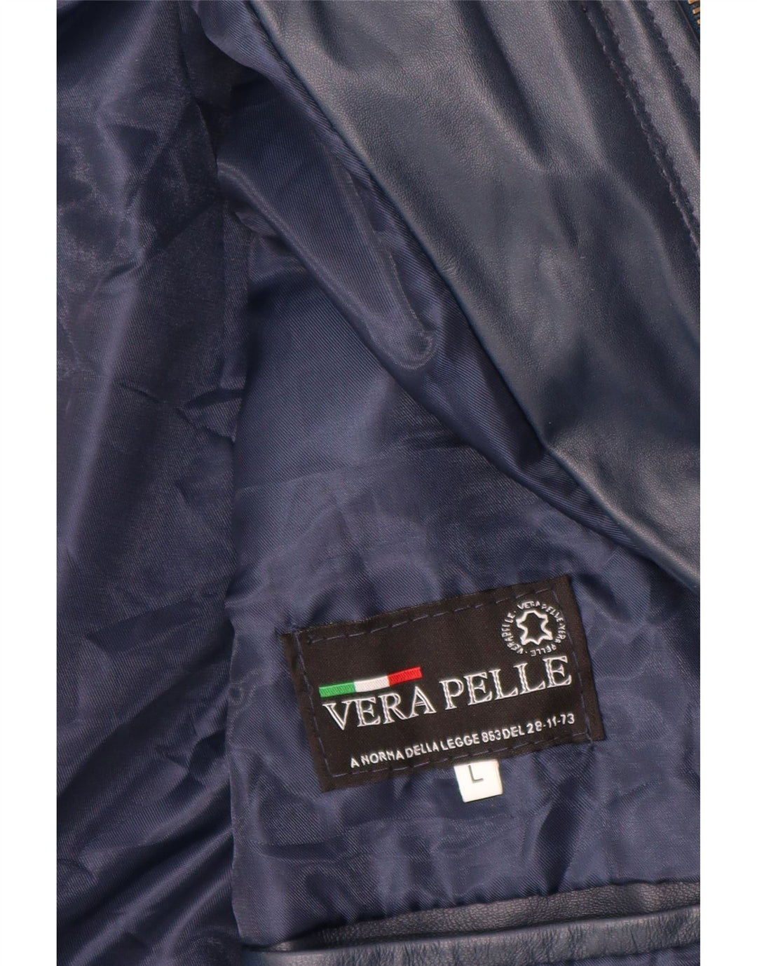 Jachetă de piele pentru femei VINTAGE cu glugă UK 14, mare, albastru bleumarin