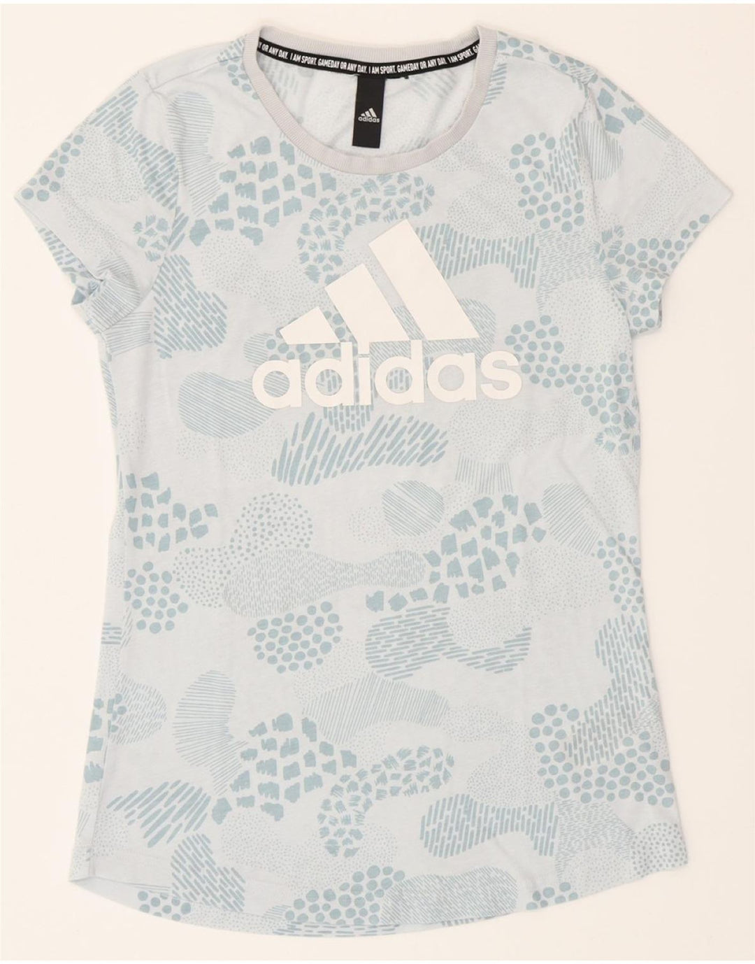 ADIDAS Womens Graphic T-Shirt Top UK 8 Small Blue Polyester Vintage Adidas and Second-Hand Adidas from Messina Hembry 