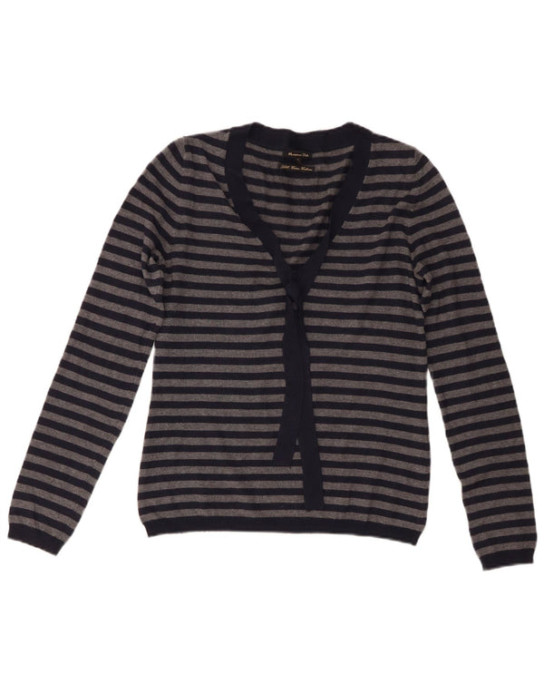 Massimo Dutti Womens V-Neck Jumper Sweater UK 8 Small Navy Blue Striped