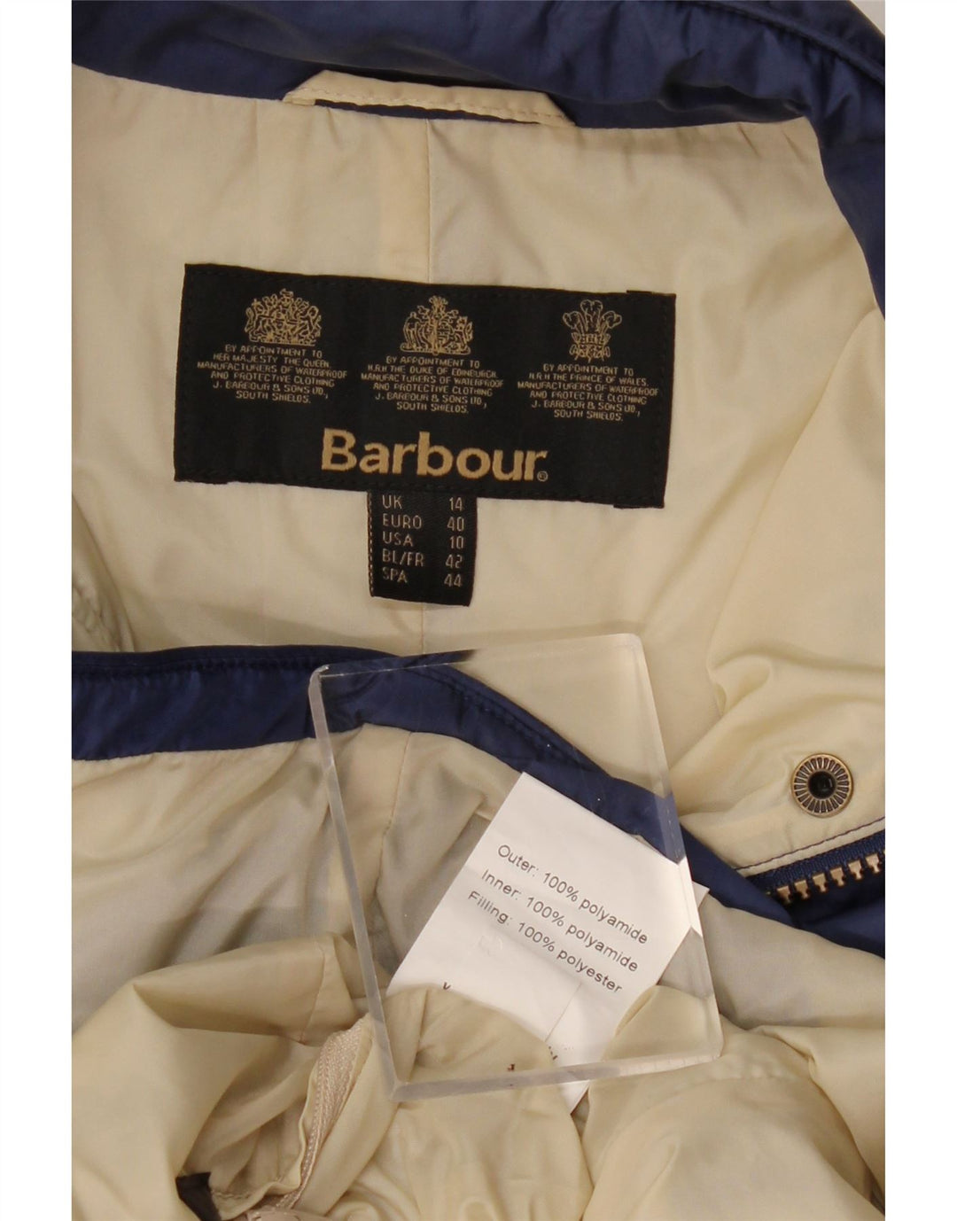 Jachetă matlasată Barbour pentru femei UK 14 mare poliamidă bleumarin
