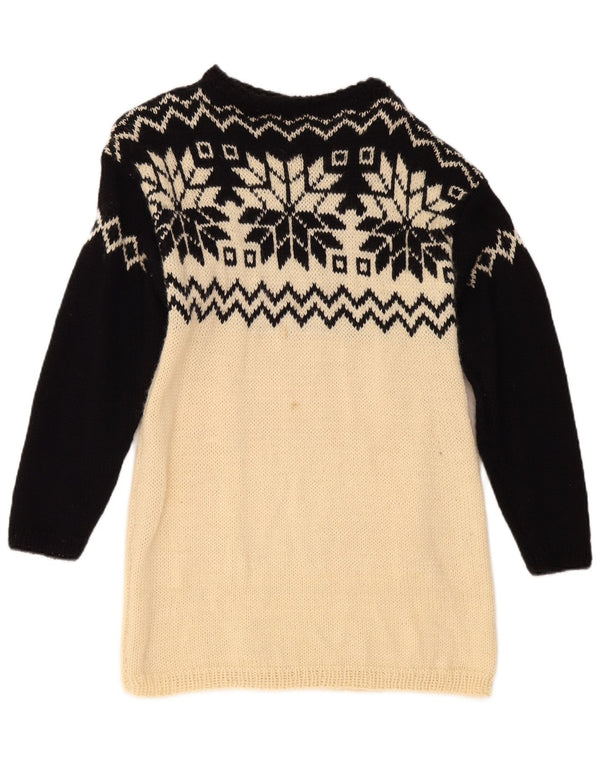 Pulover vintage pentru femei cu gât de barcă UK 10 Small Beige Fair Isle