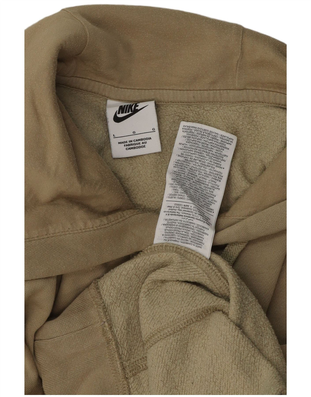 NIKE Mens Hoodie Jumper Large Beige Cotton