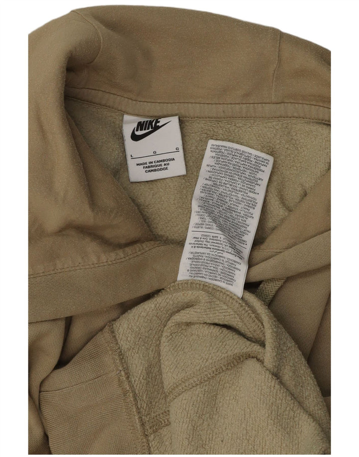 NIKE Mens Hoodie Jumper Large Beige Cotton