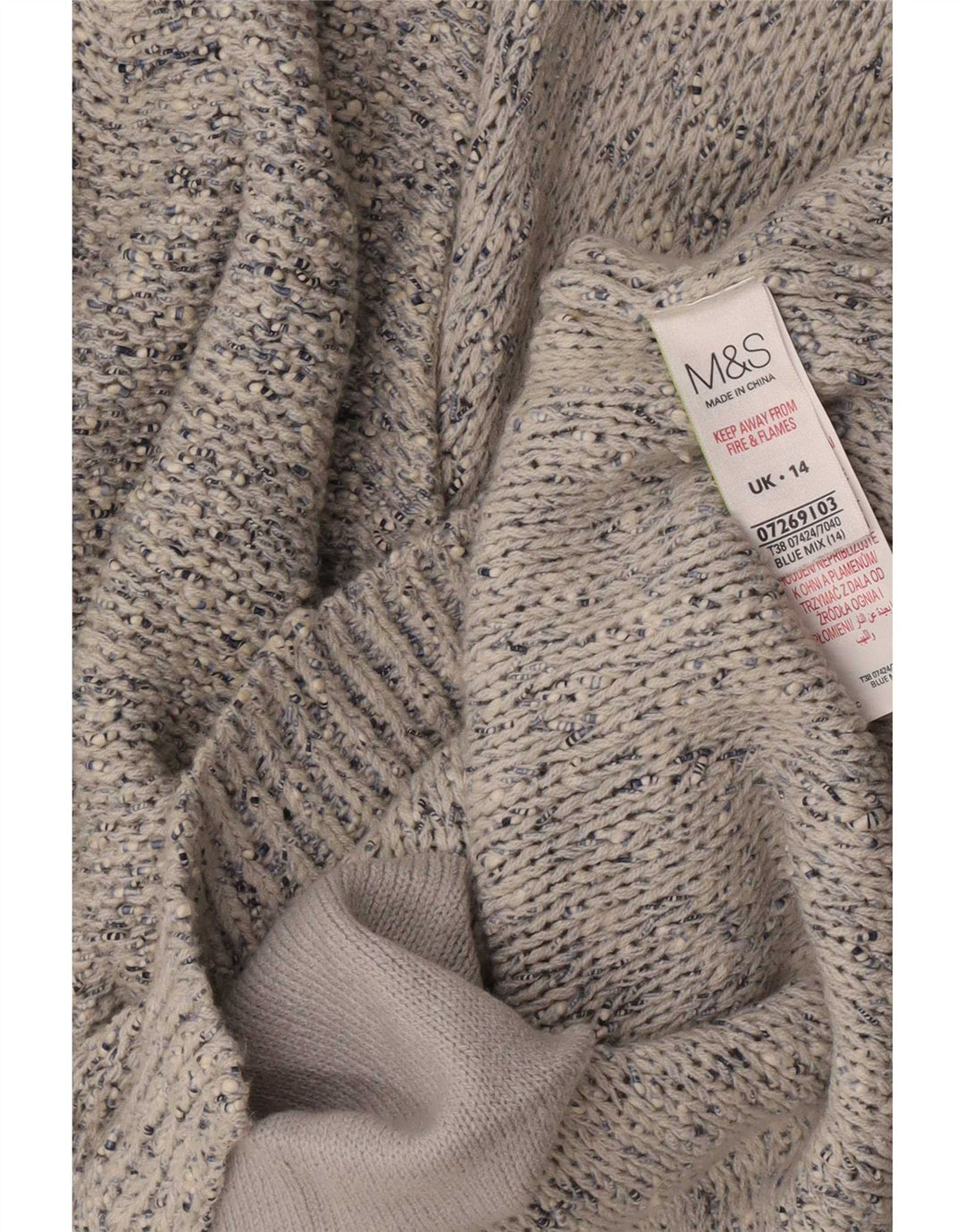 Pulover cardigan pentru femei Marks & Spencer UK 14, bumbac cu pete albastru mediu