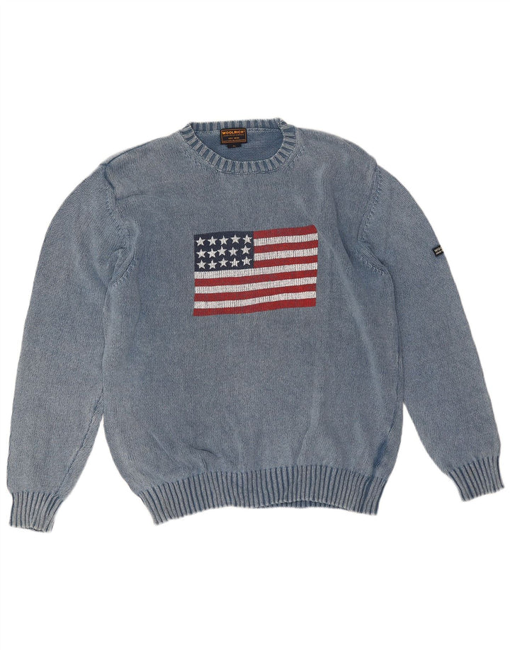 Pulover pentru bărbați Woolrich cu decolteu rotund, XL, albastru, bumbac