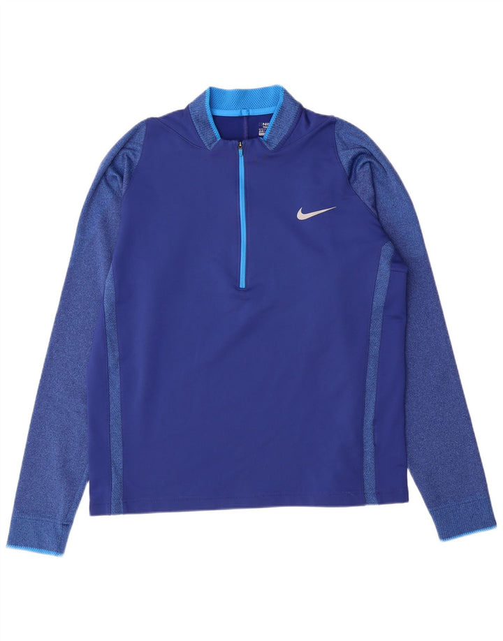 Top de trening NIKE Dri Fit, cu fermoar și gât, albastru mediu