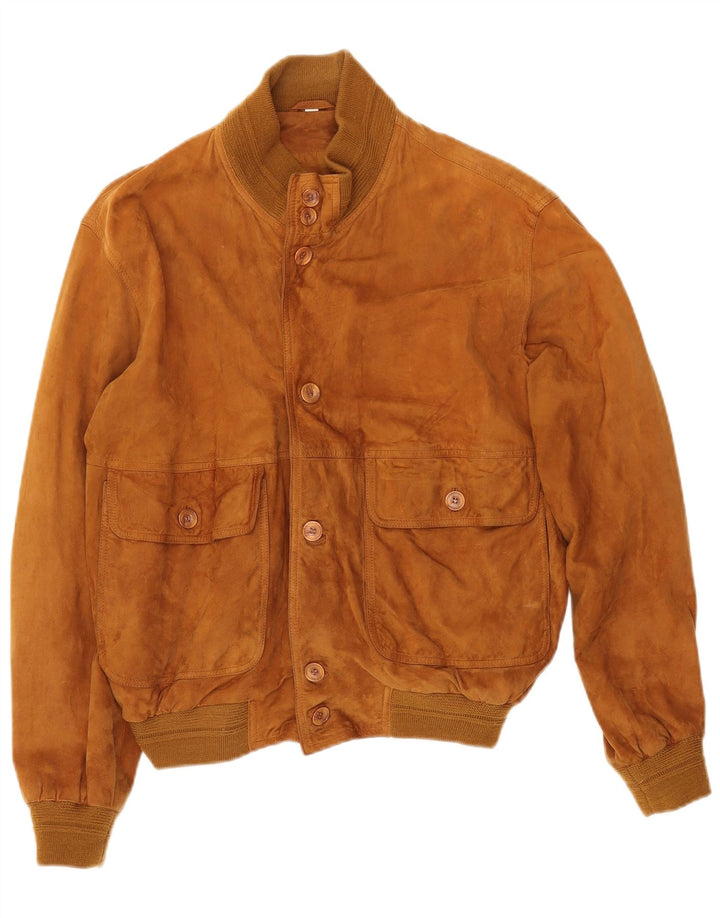 VINTAGE Jachetă bomber de piele întoarsă pentru bărbați EU 46 Mic Bej