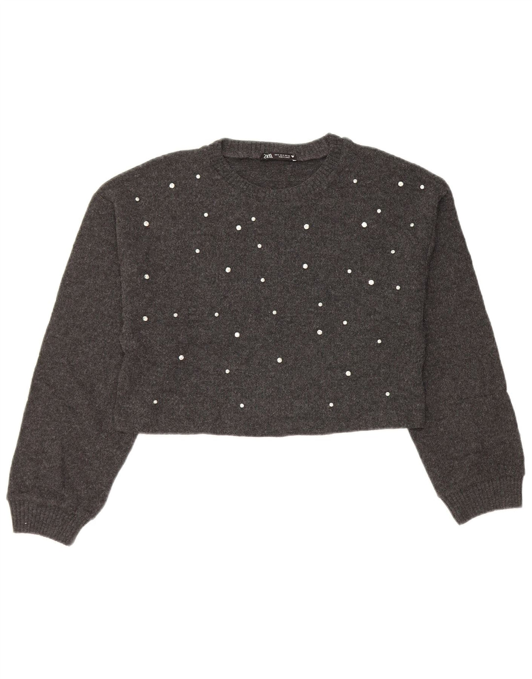 Pulover pentru femeie cu gât de barcă Zara UK 10 Poliester mic gri