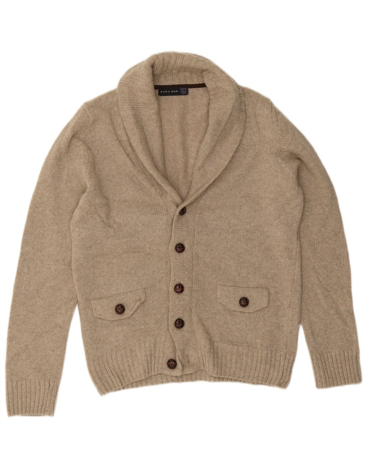 Pulover cardigan pentru bărbați Zara, lână, gri mediu