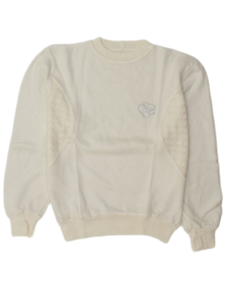 Pulover vintage pentru femei cu decolteu rotund alb mediu UK 14