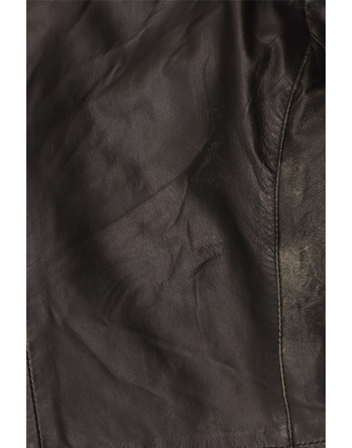 Jachetă vintage din piele cu 3 nasturi pentru femei UK 14 Medium Black Leather